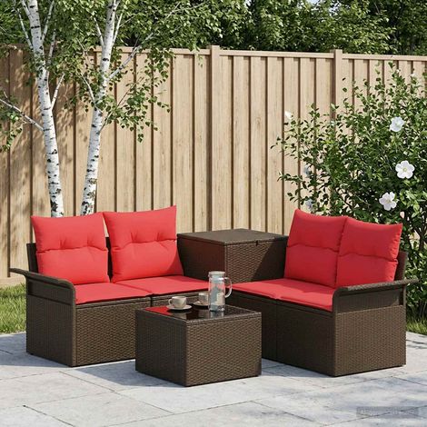 vidaXL Set di divani 6 pz 4-Numero di posti Marrone e Rosso (1/5)