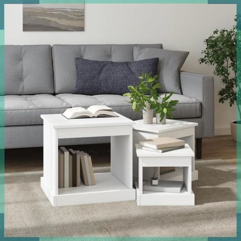 816488 Tables basses 3 pcs blanc bois d'ingénierie (1/5)