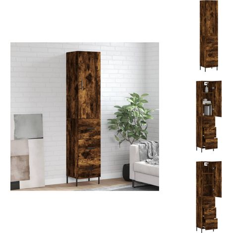 Buffet haut Chêne fumé 34,5x34x180 cm Bois d'ingénierie - Buffet Design Moderne - Meuble Rangement - Armoire Cuisine - Commode Salon - Étagère Murale (1/5)