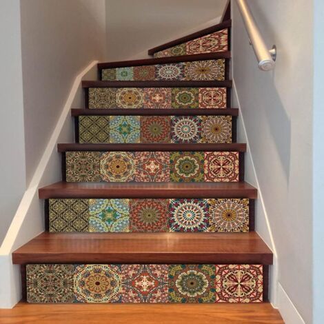 QORVA-Autocollants d'escalier en vinyle imperméables, 100 x 18 cm, couleur vintage, 6 pièces pour décoration de meubles de maison (1/5)