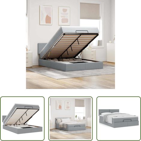 vidaXL Stauraum - Ottoman-Bett mit Matratze Hellgrau 140x190 cm Stoff (1/5)