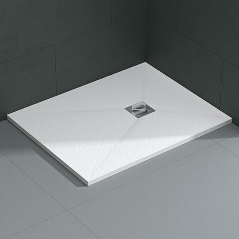 Mai & Mai Receveur de Douche Antidérapant Bac à Douche Blanc en Résine Marbre Artificielle 80x100x3cm Rectangulaire Géo9 avec Bonde AL06 (1/5)