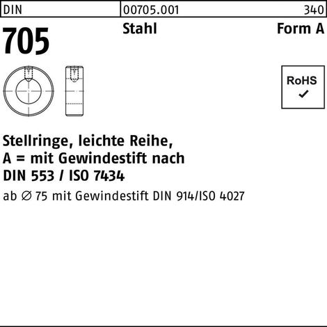 DIN 705 Stellringe, leichte Reihe, mit Gewindestift Stahl A 140 S (1/2)