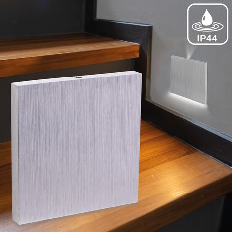 IP44 LED Treppenbeleuchtung 230V Wandeinbauleuchte eckig Alu-gebürstet - Unterteil Lichtfarbe: Neutralweiß 4000K 1,5W - Lichtaustritt: Luga (1/5)