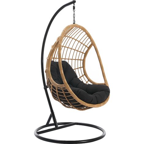 Fauteuil suspendu en résine tressée - Naturel clair avec coussin noir - ZALO de MYLIA (1/5)