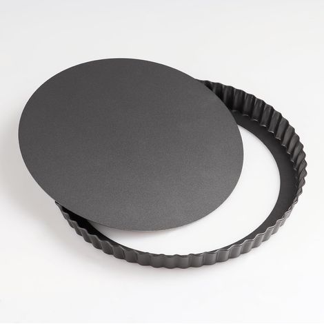 1 Moule à tarte rond, fond amovible, acier carbone, revêtement antiadhésif, bord ondulé, cuisson pizza gâteau 24 cm (1/5)