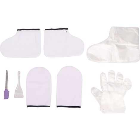 Lot de 2 gants de cire blanche grande taille avec brosse violette et spatule, chauffe-mains et pieds, soin paraffinique complet pour mains et pieds (1/5)