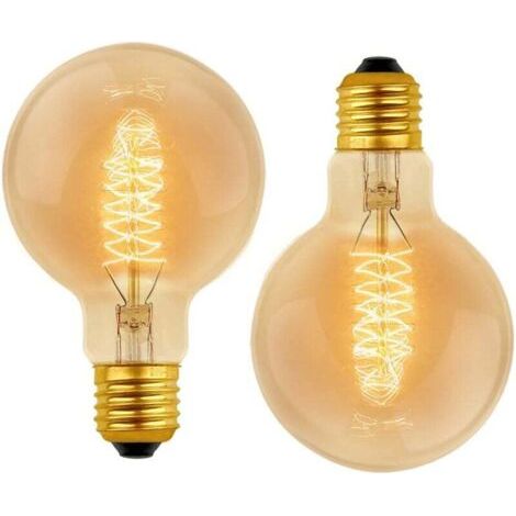 Lot de 2 Vintage G80 E27, 40W Blanc Chaud 2700K, AC 220V, Ampoules de Décoration à Incandescence Rétro E27 Spirale Tungstène Filament Lampe