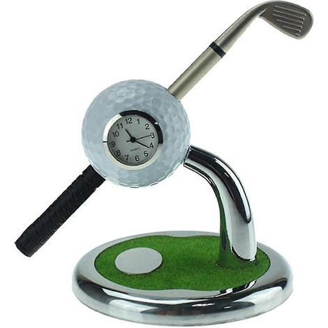Mini porte-stylo de golf de bureau avec horloge, motif golf, ornement de table blanc (1/5)