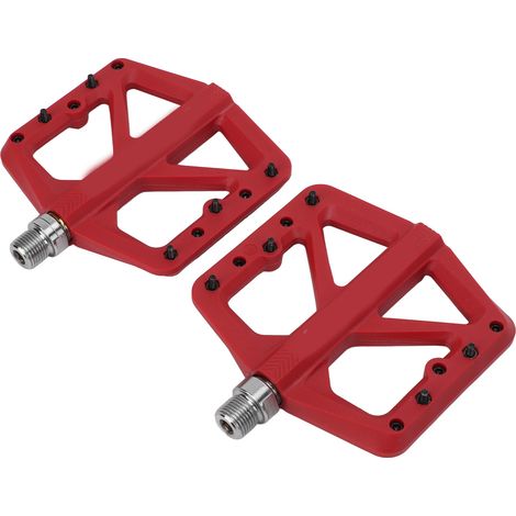Set mit 2 wasserdichten, breiten und griffigen Fahrradpedalen mit rutschfesten Griffen. Flachpedale für Mountainbikes, rot. (1/5)