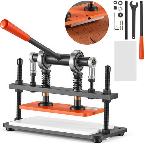 VEVOR Macchina da Taglio Pressa Manuale per Cuoio Dimensioni 260 x 120 mm, per Goffratura e Fustellatura della Pelle, Pressione 1,5 T, Corsa 12 mm, con Doppi Alberi Guida, per Tessuto Carta Silicone (1/5)