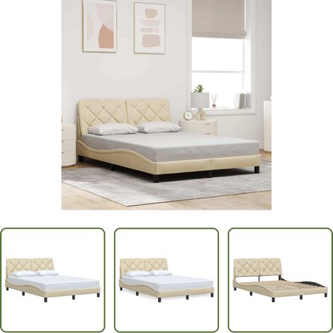 vidaXL Kopfteil -  Bettgestell ohne Matratze Creme 140x190 cm Stoff (1/5)