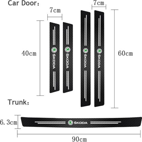 (Portières et coffre,pour Skoda) 5 bandes adhésives décoratives pour seuils de portières Skoda Yeti,Kamiq,Kodiaq,Karoq,Octavia,Fabia,Rapid,VRS Mk3,Superb,A4 et A6 (1/3)
