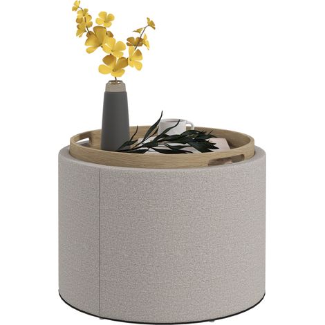 Tabouret rembourré lin avec rangement couvercle réversible gris clair naturel 56x56x42 cm (1/5)