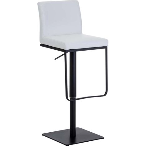 Tabouret de bar x1 avec repose-pieds plaque de base carrée en métal noir assise en PVC blanc 100005301