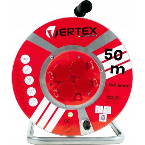 VERTEX PB50METAL Cavo di prolunga 50 m 3x2,5 mm 3000 W IP44 Nero (1/2)