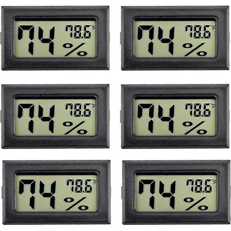 Lot de 6 mini hygromètres d'intérieur, thermomètres numériques avec indication d'humidité (pour g) Noir (1/5)