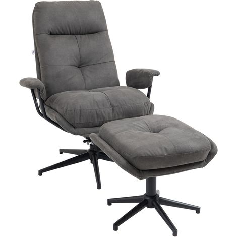 Sillón Relax Con Taburete, Sillón Tv Con Base Giratoria, Sillón Tv Con Función Reclinable, Capacidad De Carga Hasta 150 Kg, Poliéster, Acero, Gris Oscuro
