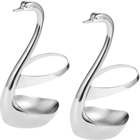 CSPARCV Set di 2 contenitori portacoltelli e forchette a forma di cigno, porta forchette da frutta, porta posate, lega di zinco argentata (1/5)