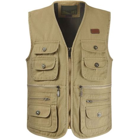 Veste Cargo Marron Multi-Poches Respirante en Coton Pur pour Pêche et Randonnée Taille XL (1/5)