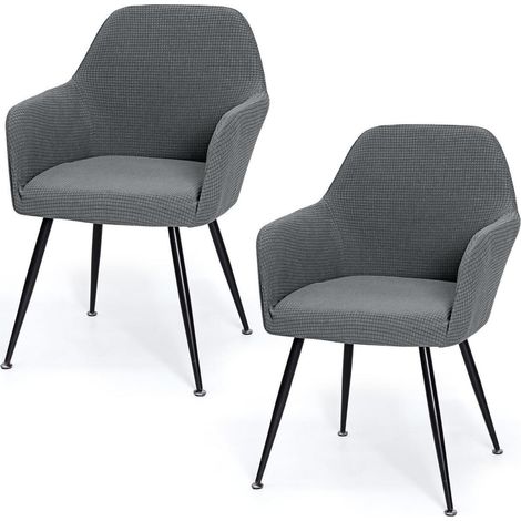 Housses de chaise extensibles avec accoudoirs, lot de 2, jacquard, lavables, gris (1/5)