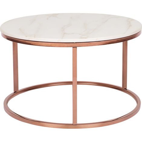 Mesa de centro efecto mármol de metal beige cobrizo 70 cm tablero MDF Coral