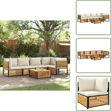 Salon de jardin avec coussins 6 pcs bois d'acacia solide - Ensemble Salon De Jardin - Canapé Jardin - Meuble De Jardin - Acacia - Table Basse