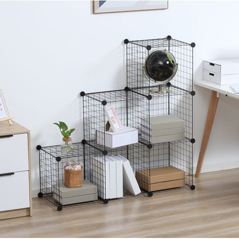Estantería modular 109 x 37 x 109 cm de metal negro con almacenaje, FloraGrace (1/5)