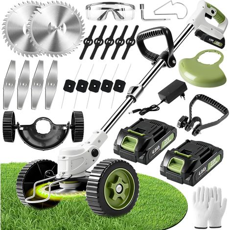 1 Débroussailleuse, 2 Batteries 21V, 4 Lames, Poignée Réglable, Tête Orientable, Jardin (1/5)