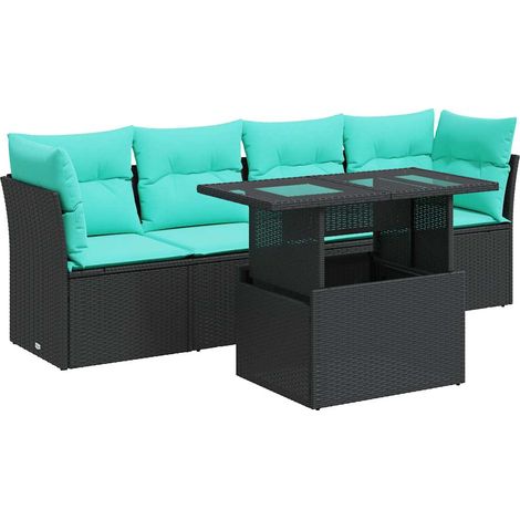 Set sofás jardín y cojines 5 pzas ratán sintético acacia negro vidaXL (1/5)
