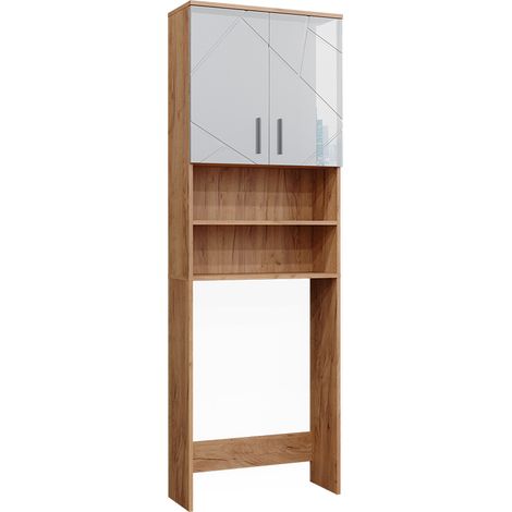 Mueble para lavadora Irma, Blanco brillo intenso/roble dorado, 64 x 190.5 cm, Vicco (1/5)