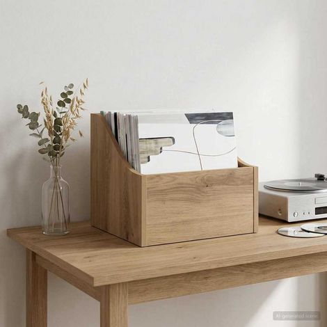 Irovami Boîte à disques vinyle en chêne massif fabriquée à la main, 37 x 33 x 32 cm (1/5)