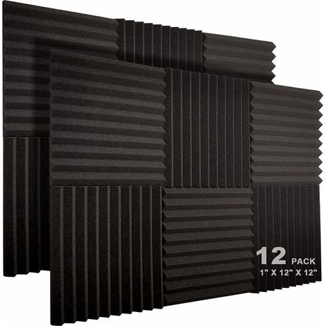 XVX – Confezione da 12 pannelli acustici 30,5 x 30,5 x 2,5 cm – Schiuma ad alta densità – Assorbimento acustico per studi e uffici – Ignifugo (1/5)