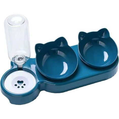 3 gamelles pour chat, inclinées à 15°, amovibles, pour aliments secs/humides et eau, avec base antidérapante (1/5)