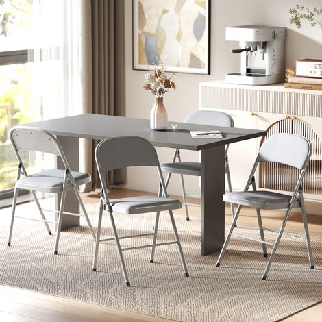Ensemble de 4 chaises d'intérieur pliables et portables, assises et dossiers recouverts de velours, structure en acier, gris clair (1/5)