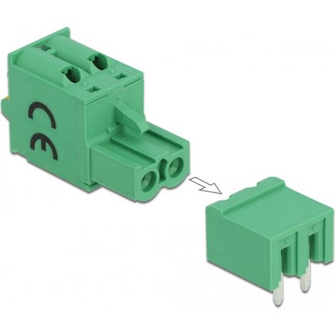 Delock Bloque de terminales fijado para PCB 2 pin 5,08 mm paso horizontal