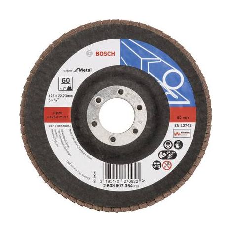Bosch – Disque à lamelles pour meuleuse – Surface plate Ø125 mm – Grain 60 – Pour meulage métal – SKU 2608607354