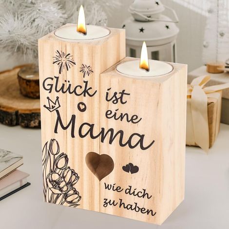 Personalisierte Mama Kerzenständer Holz Geschenk Weihnachten Muttertag (1/5)