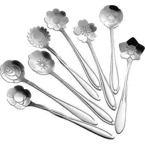 8-teiliges Blumenlöffel-Set, wiederverwendbare Teerührlöffel aus Edelstahl (1/4)