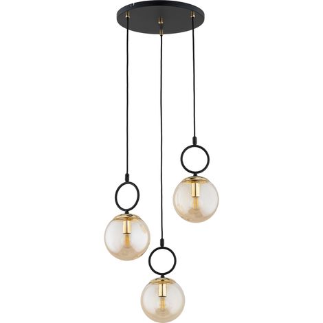 Suspension moderne noir/or 3 globes ambre E14 Lister (1/2)