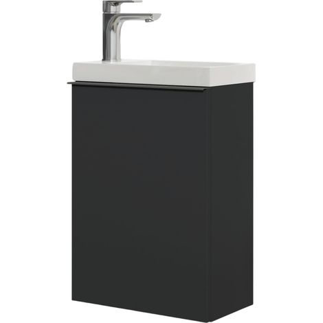 BERNSTEIN - Mobile lavabo sospeso MDF nero opaco, lavandini bianco lucido + foro rubinetto, maniglia antracite opaco - 40x60x22cm - LAVOA	Nero opaco, Antracite opaco