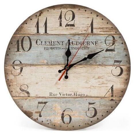 Horloge murale silencieuse ronde en bois de 30 cm, grands chiffres romains, fonctionnement sur batterie, style maison de campagne, lot de 1 pièce (1/5)