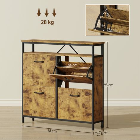 Meuble à chaussures avec 4 tiroirs rabattables, design fin, étagère ouverte, pour 12 à 20 paires de chaussures, acier, marron (1/5)