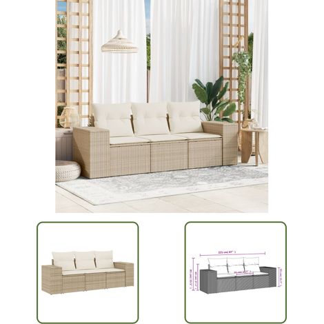 The Living Store 3-tlg. Garten-Sofagarnitur mit Kissen Beige Poly Rattan - Gartensofas - Outdoor Möbel - Gartenmöbelset - Rattan Gartenmöbel - Lounge Set (1/3)