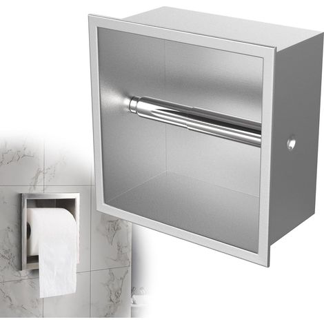 Porte Papier Toilette Encastré Inoxydable 17x17x8,6cm, Argent (1/5)