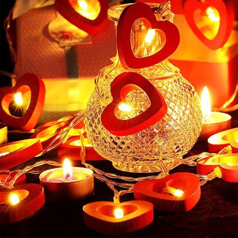 Guirlande Lumineuse En Forme De Cœur - 10 Ampoules LED - Longueur 1,5 M - Alimentation Sur Piles AA - Décoration Intérieure Pour Saint-Valentin (1/5)