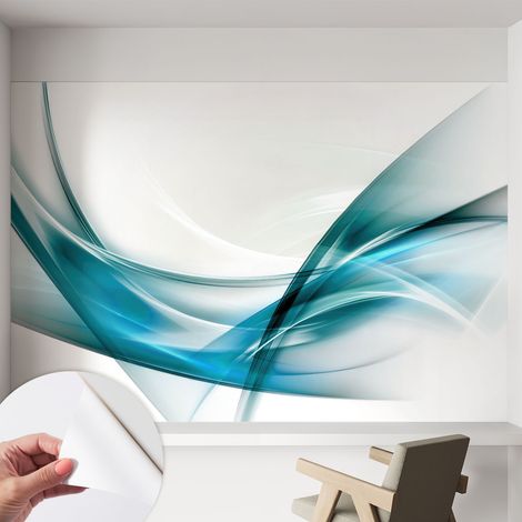 Papier peint autocollant adhésif installation rapide du papier peint durable et résistante Vagues bleues 152x104 cm (1/5)