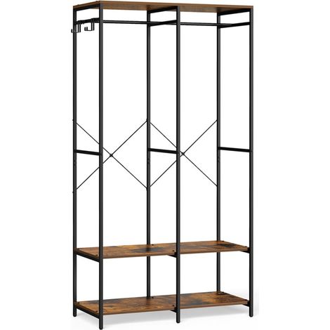 Armoire vêtements portable penderie métal pliable étagères de rangement avec tringle crochet amovible 40 x 94,5 x 180 cm marron (1/5)