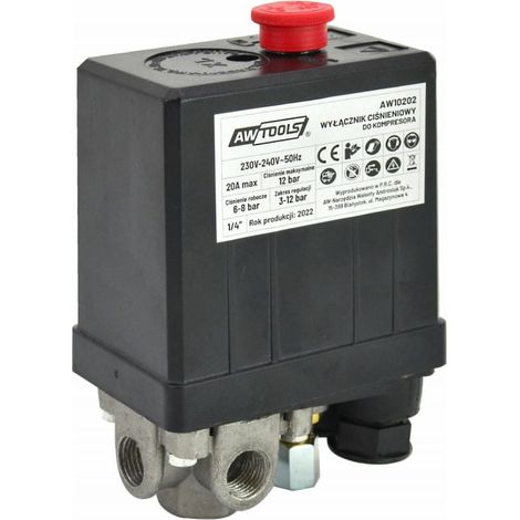 AWTOOLS INTERRUPTOR DE PRESIÓN DEL COMPRESOR 230V 3 ENTRADAS DE 1/4" (1/3)