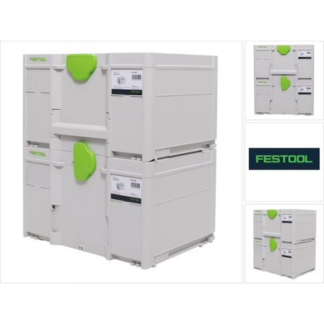 Festool – Coffret Systainer 2x 204844 – Dimensions 396 x 296 x 337 mm – Volume 32,4 l – Charge max 20 kg – Poignée ergonomique